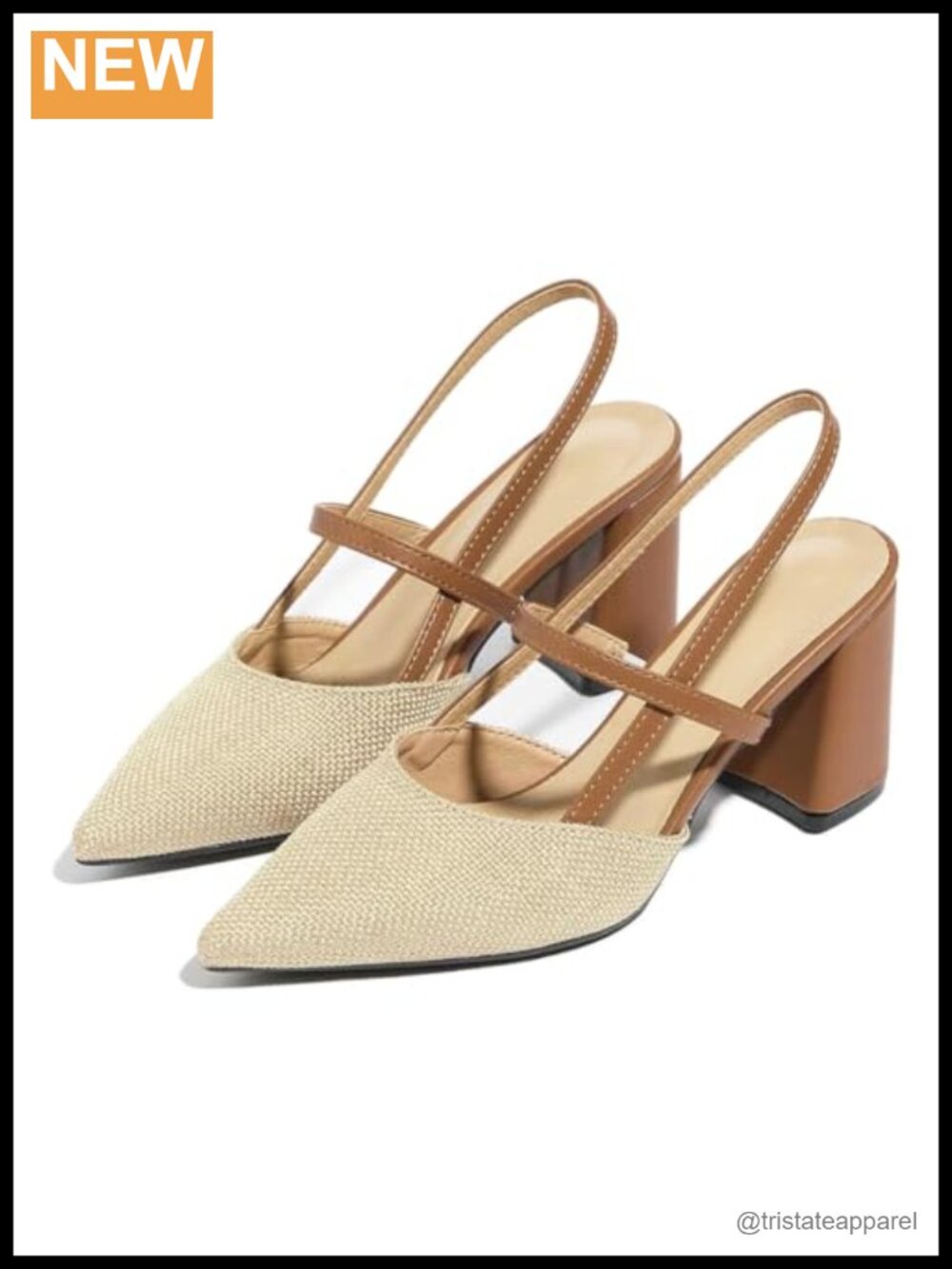 Block Heeled Slingback Sandals with Pointed Toe and Linen Upper